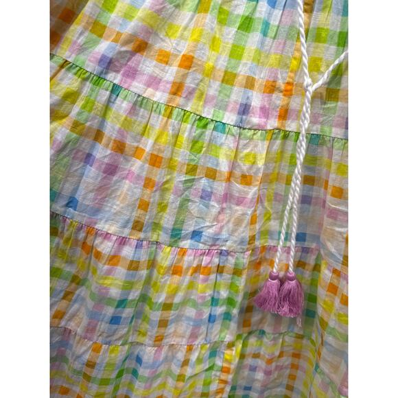 Playa Lucila Maxi Dress In Rainbow Gingham Large Cottage Pride Boho - Picture 4 of 7